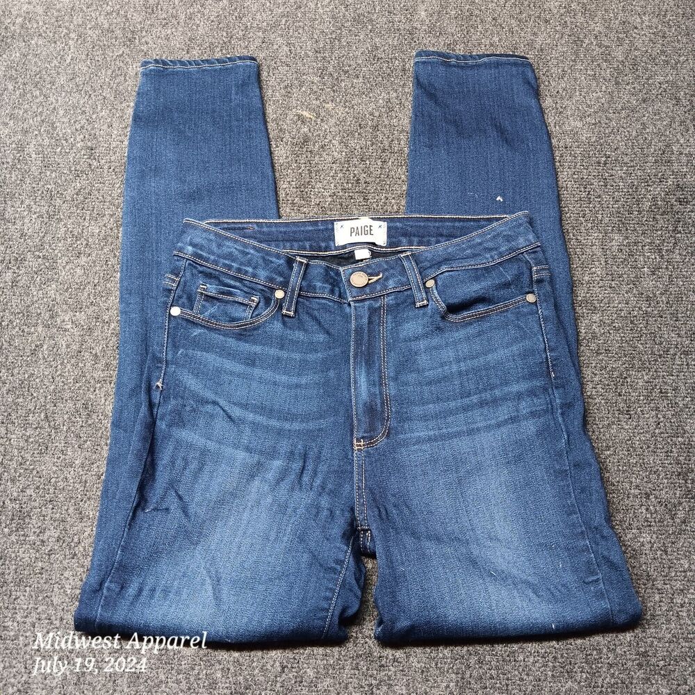 Paige Jeans Women 27 Blue Hand Painted Pockets Hoxton Ankle Skinny Stretch